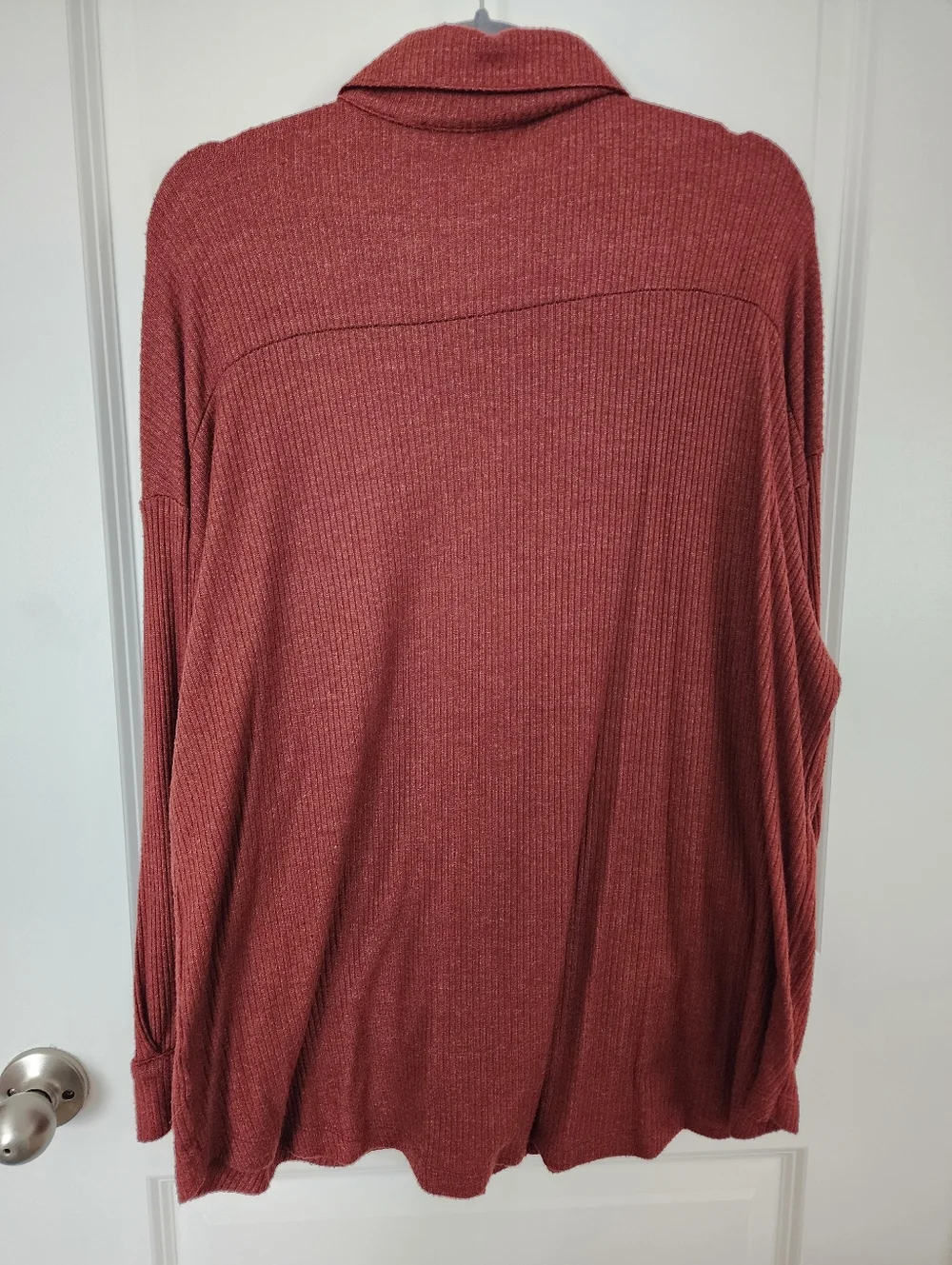 Zenana Ribbed Button-Up Shacket in Rust Size XL. - Picture 6 of 9